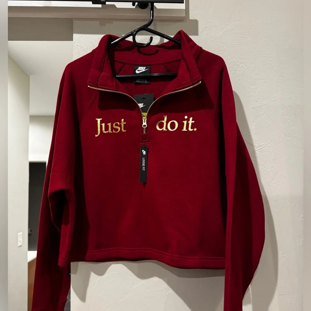 Nike Burgundy Half-Zip Sweatshirt with Gold Text